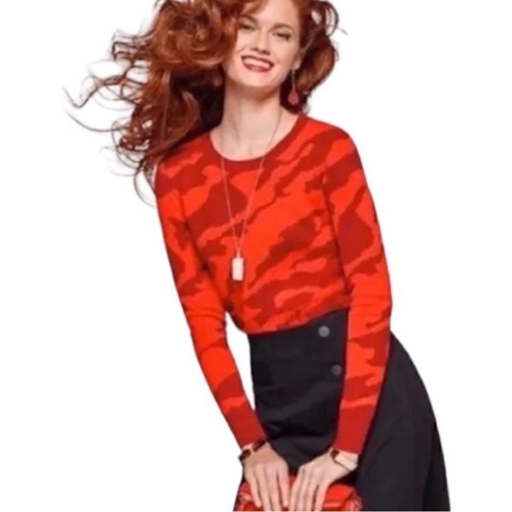 NWOT Ladies CAbi Red Camouflage Sakura Sweater | Size Med | Style 3158